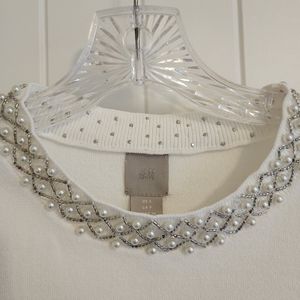 Creamy Beaded Neck Sweater Small
